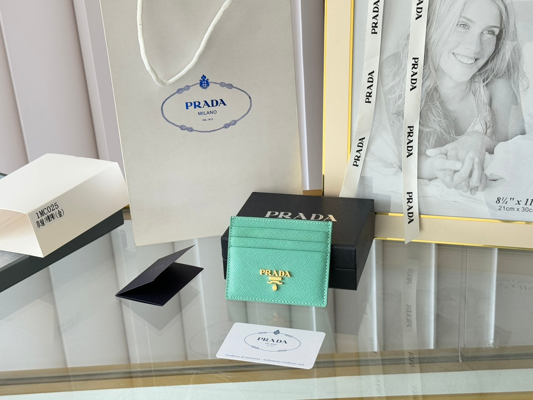 Luxury Prada10 CARD HOLDER IN SEAFOAM GREEN CALFSKIN