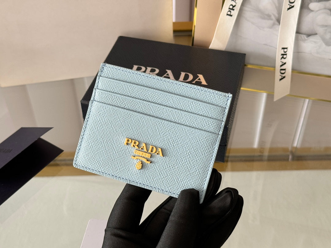 Luxury Prada10 CARD HOLDER IN SKY BLUE CALFSKIN
