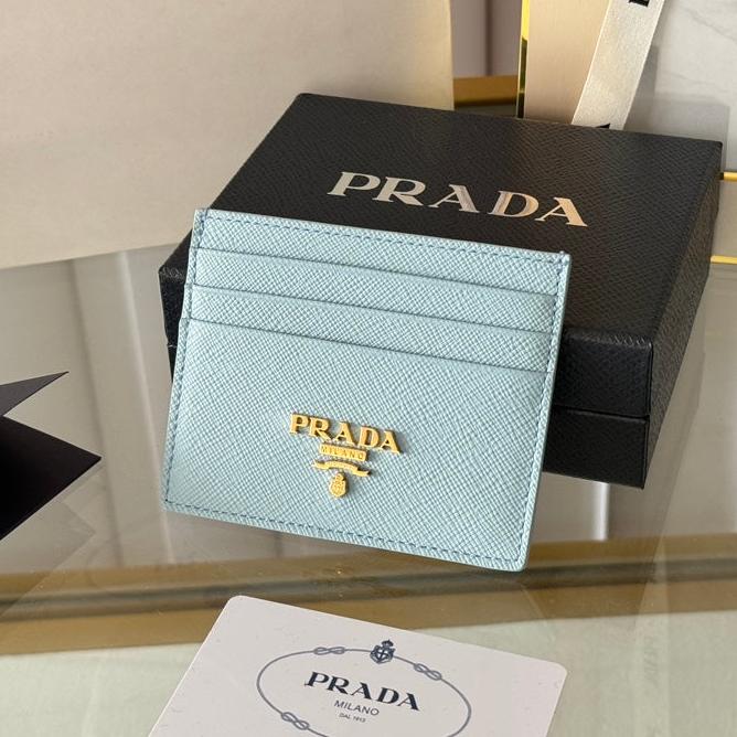 Luxury Prada10 CARD HOLDER IN SKY BLUE CALFSKIN