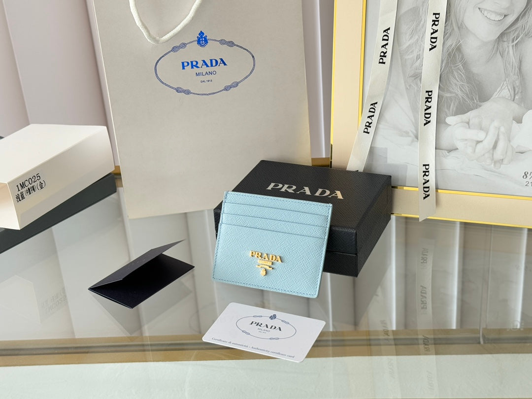Luxury Prada10 CARD HOLDER IN SKY BLUE CALFSKIN