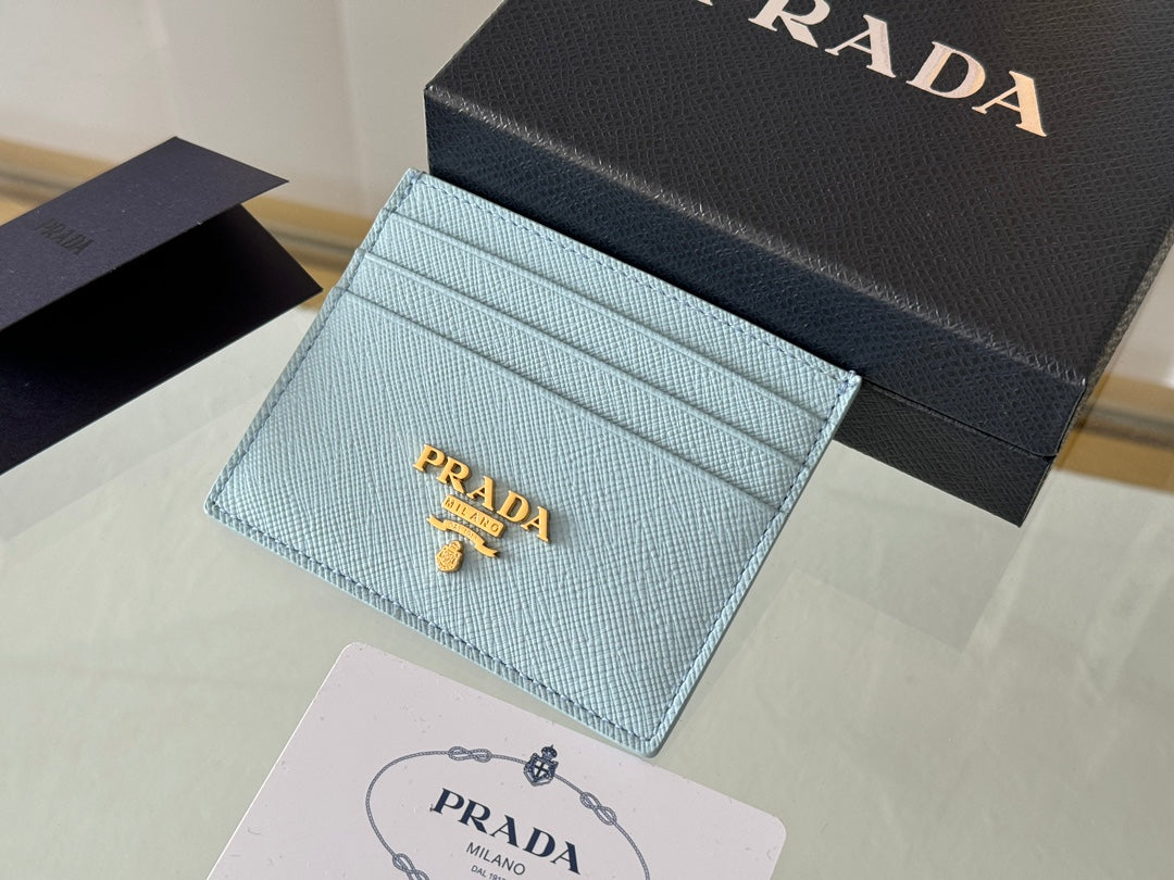Luxury Prada10 CARD HOLDER IN SKY BLUE CALFSKIN