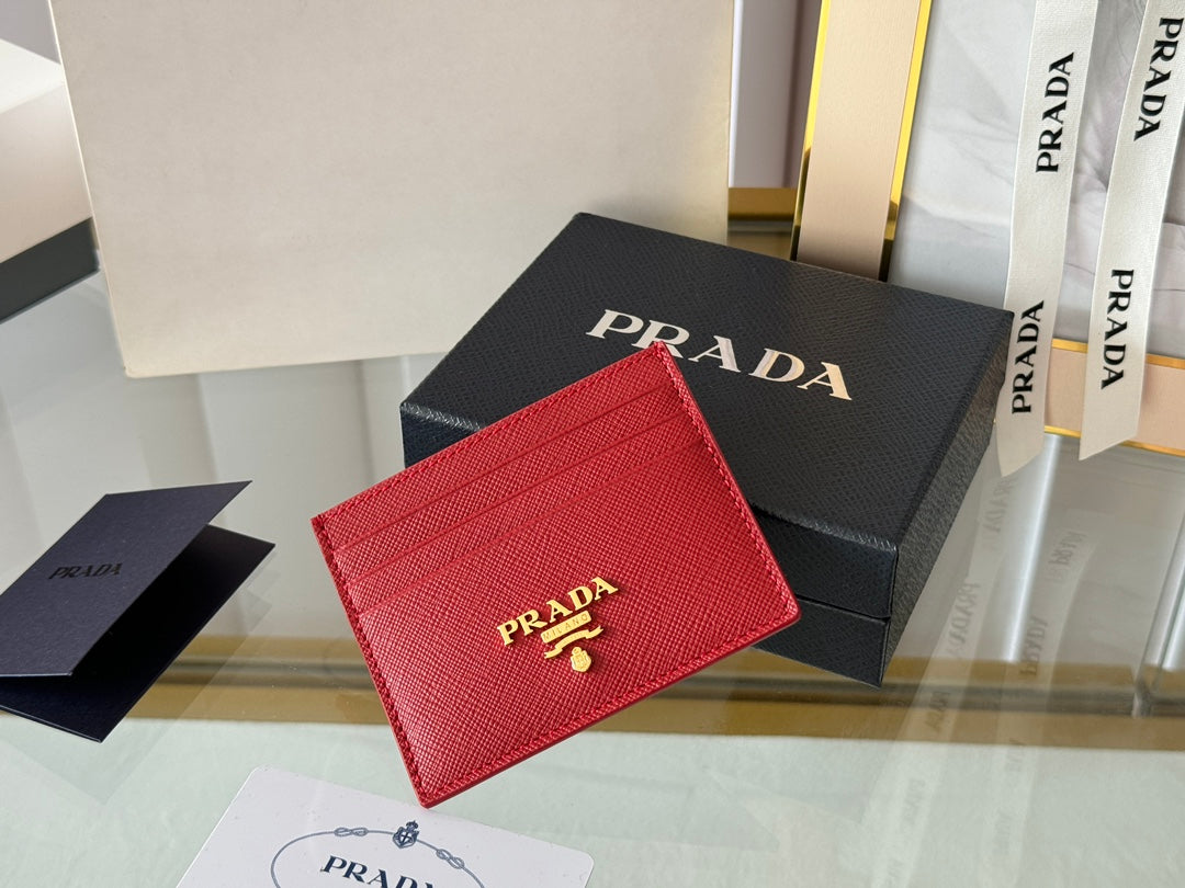Luxury Prada10 CARD HOLDER IN CHERRY RED CALFSKIN