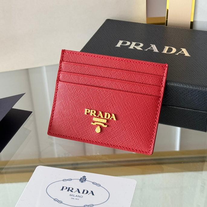 Luxury Prada10 CARD HOLDER IN CHERRY RED CALFSKIN