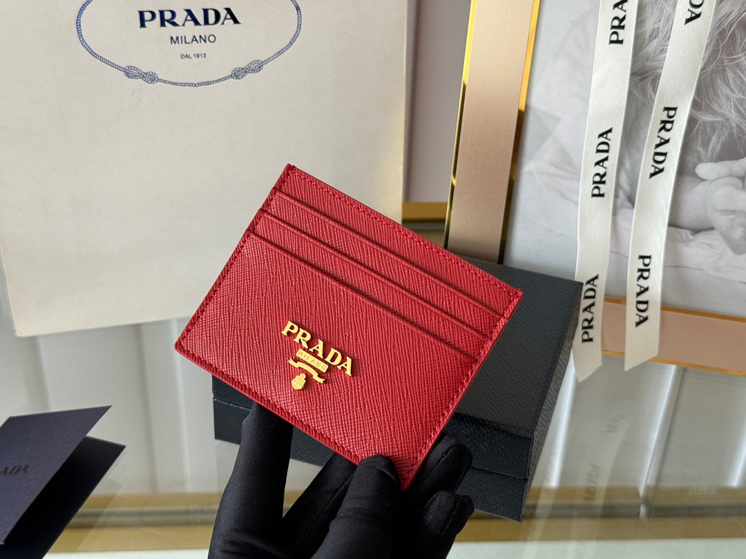 Luxury Prada10 CARD HOLDER IN CHERRY RED CALFSKIN