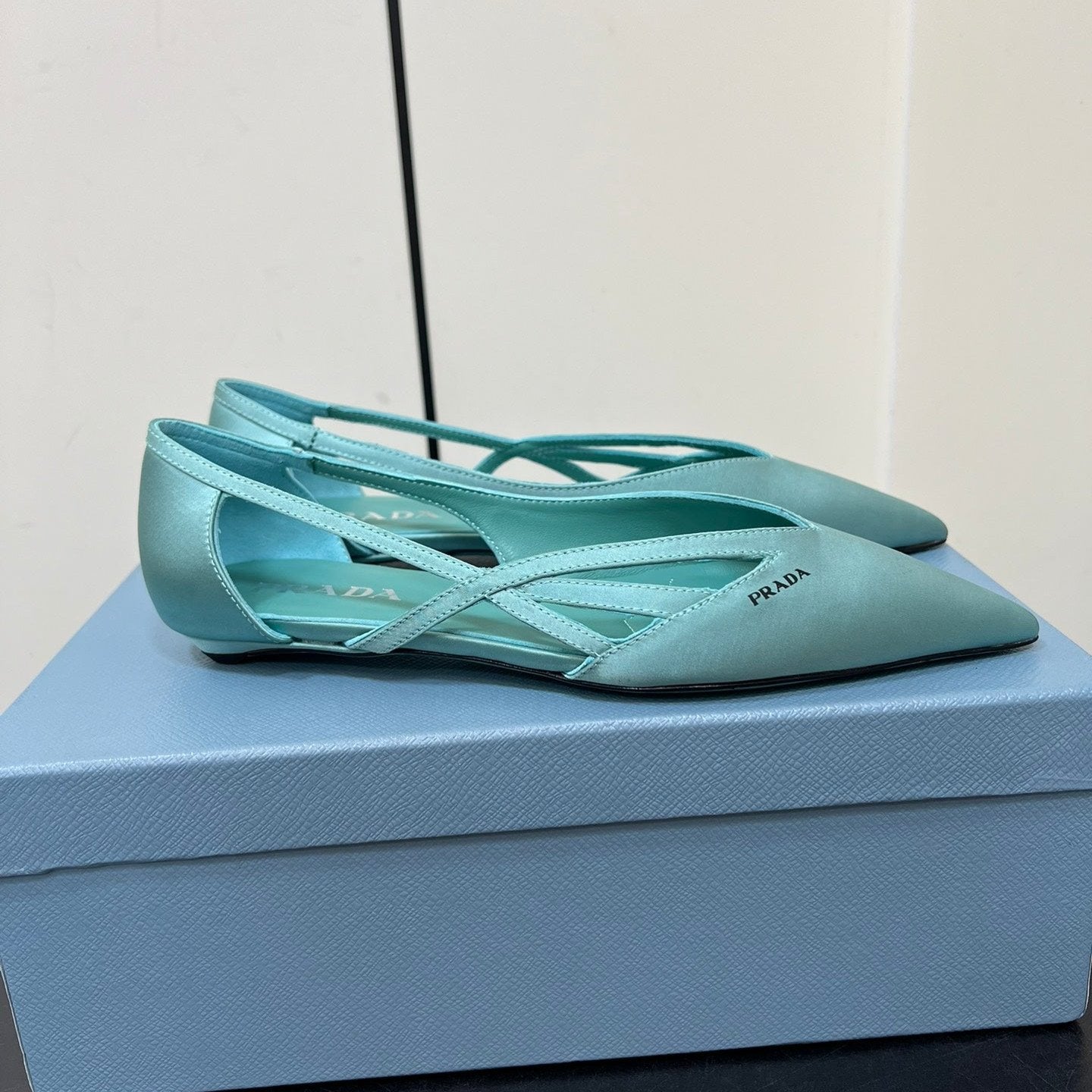 Luxury PradaCUT-OUT BALLERINAS IN TURQUOISE BLUE SATIN