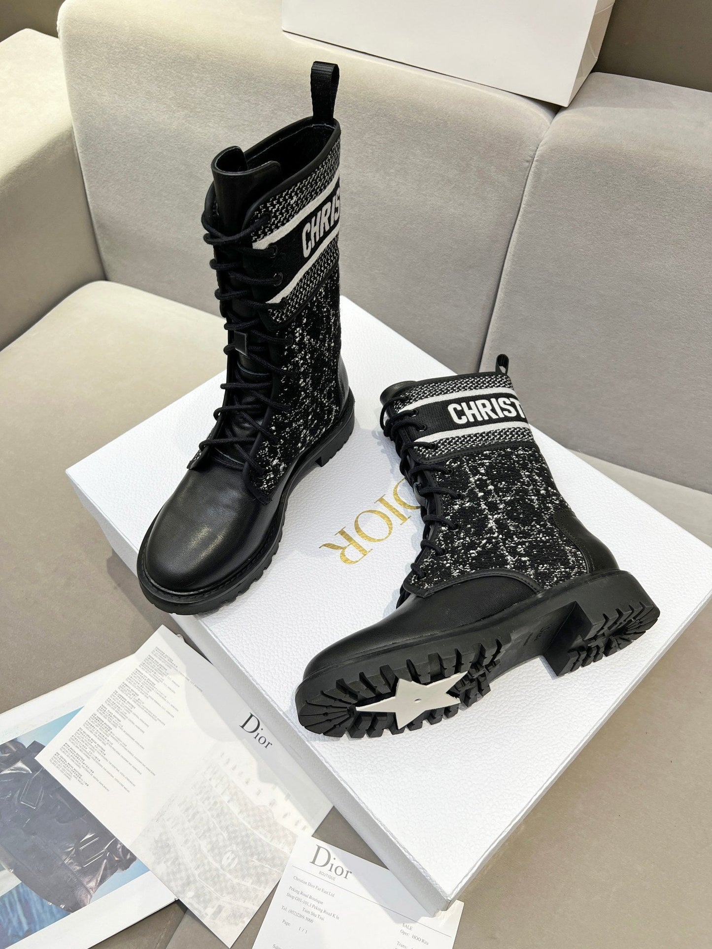 Luxury DiorD-Major Ankle Boot In Black Mix White Tweed And Lambskin  107725