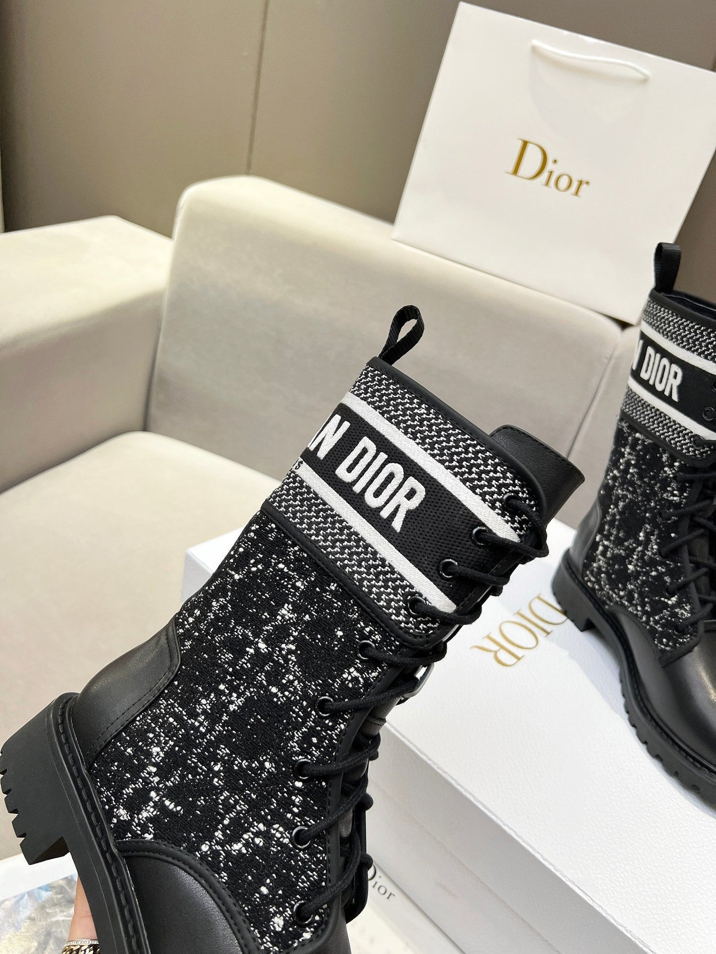 Luxury DiorD-Major Ankle Boot In Black Mix White Tweed And Lambskin  107725