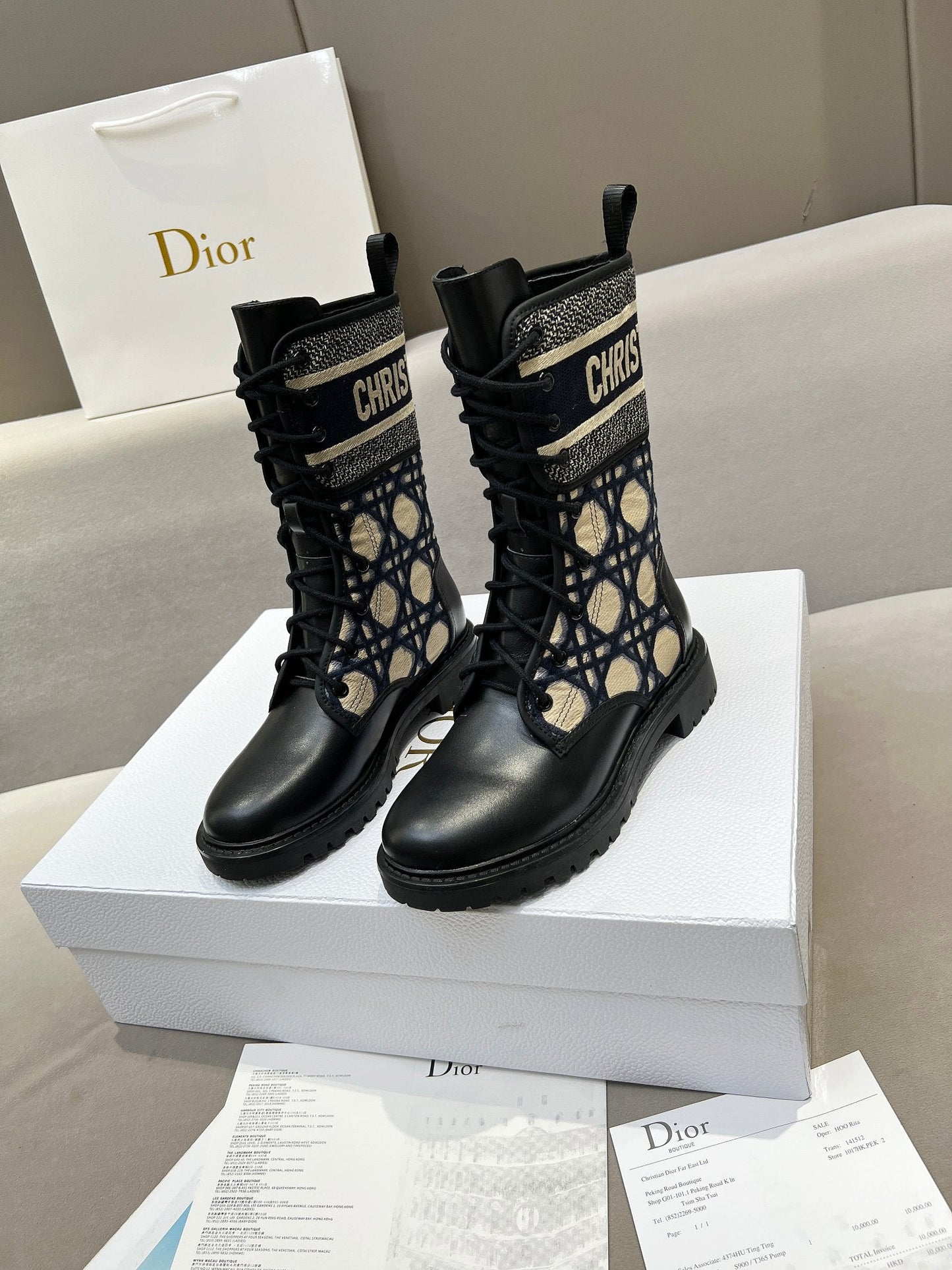 Luxury DiorD-Major Ankle Boot In Charcoal Blue Mix Black Denim Fabric And Lambskin 107723