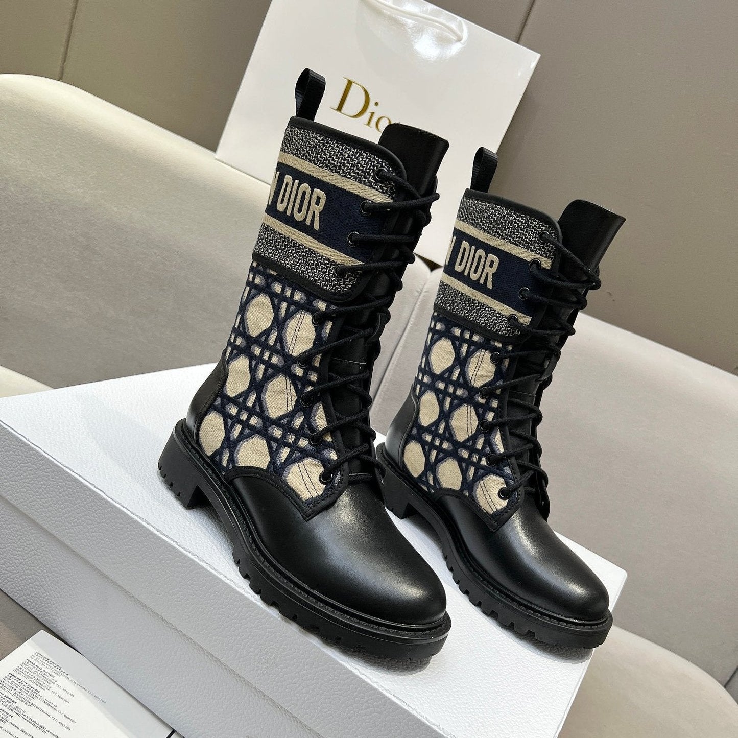 Luxury DiorD-Major Ankle Boot In Charcoal Blue Mix Black Denim Fabric And Lambskin 107723