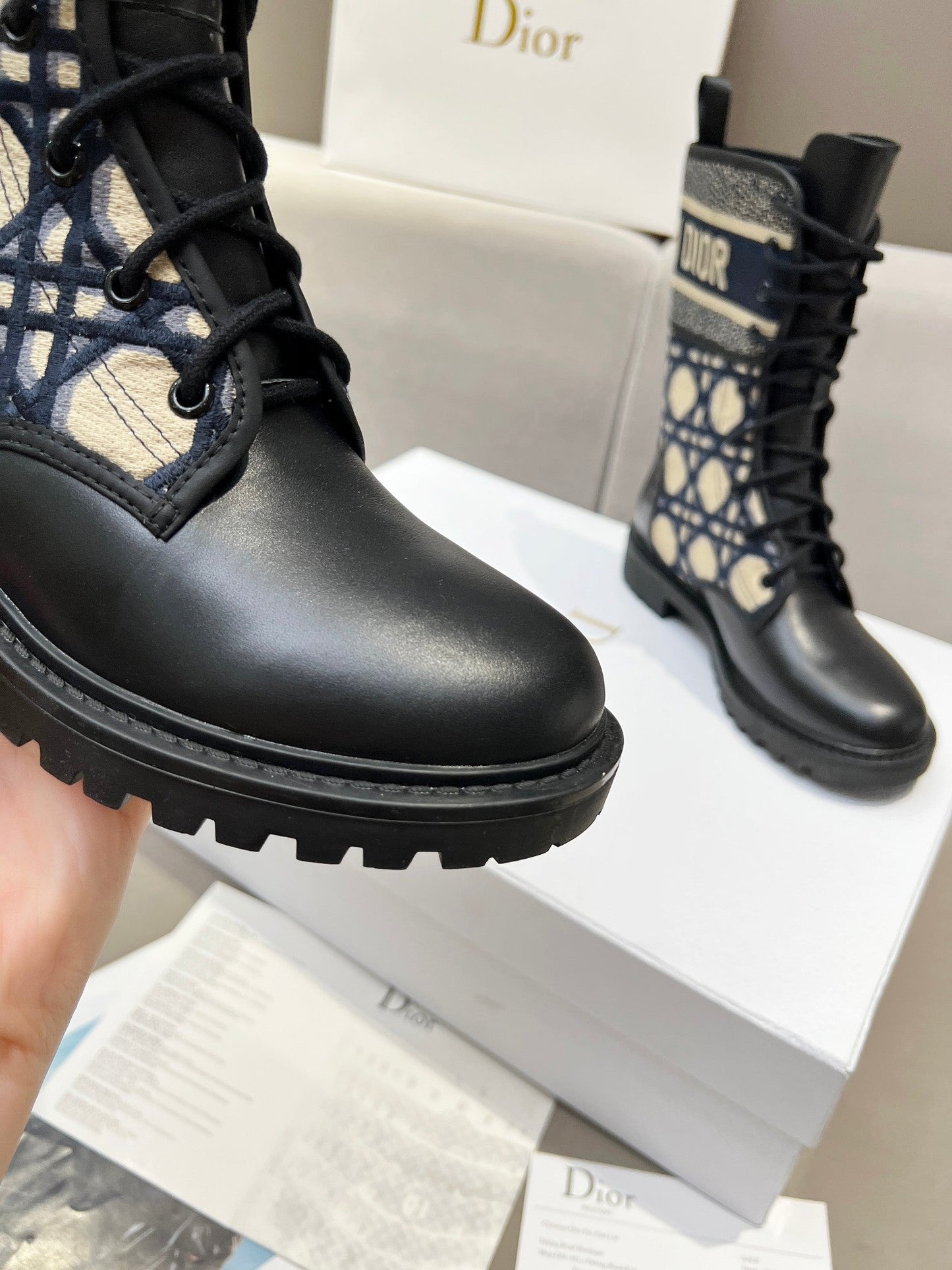Luxury DiorD-Major Ankle Boot In Charcoal Blue Mix Black Denim Fabric And Lambskin 107723
