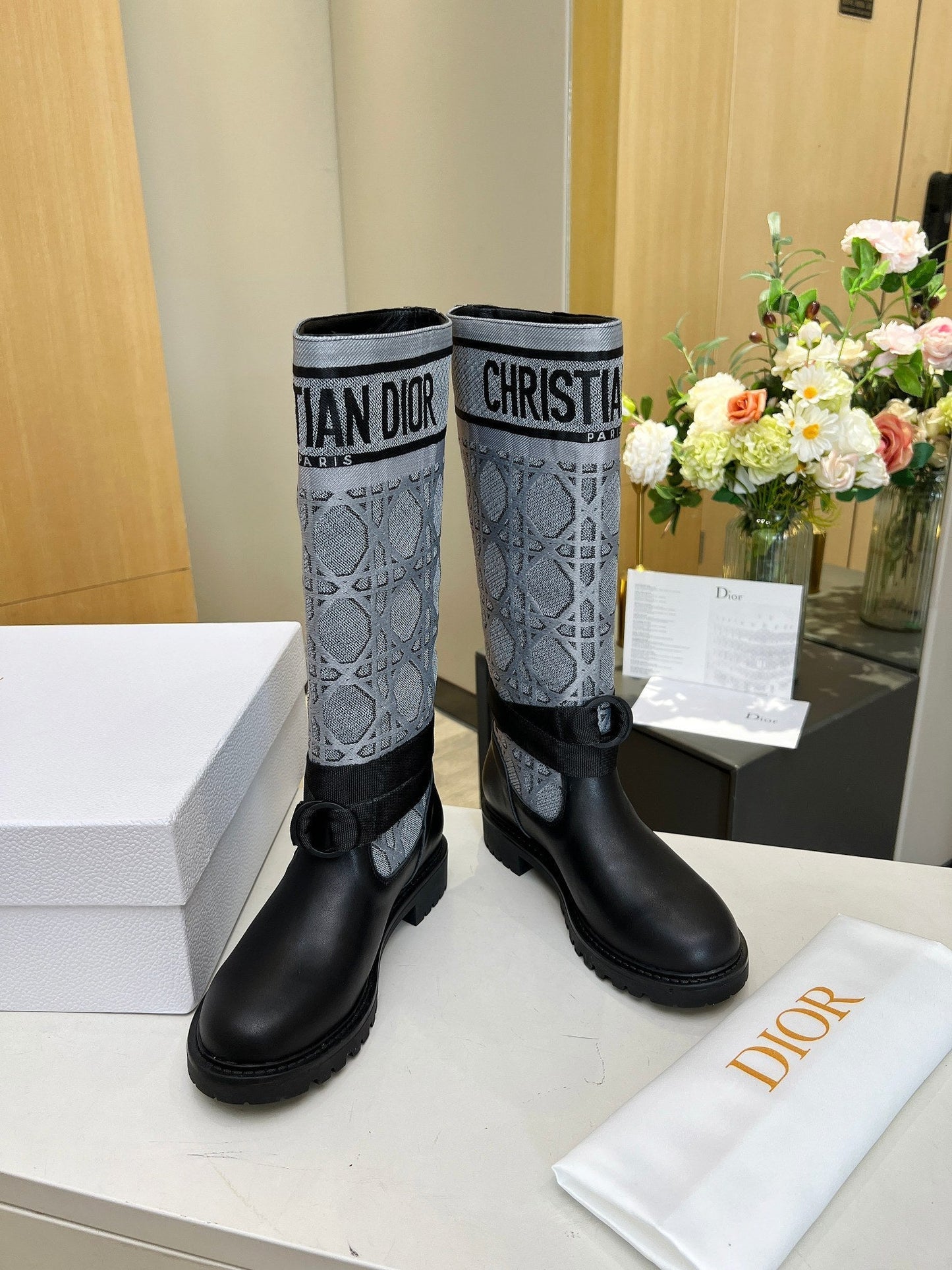 Luxury DiorD-Major Boot In Grey Mix Black Denim Fabric And Lambskin 107717