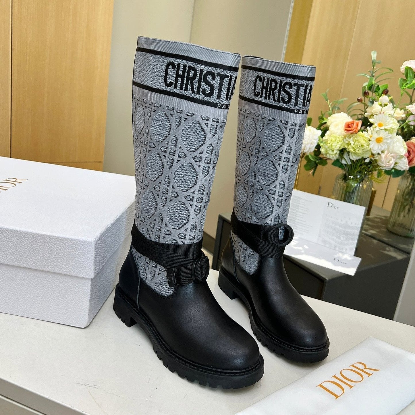 Luxury DiorD-Major Boot In Grey Mix Black Denim Fabric And Lambskin 107717