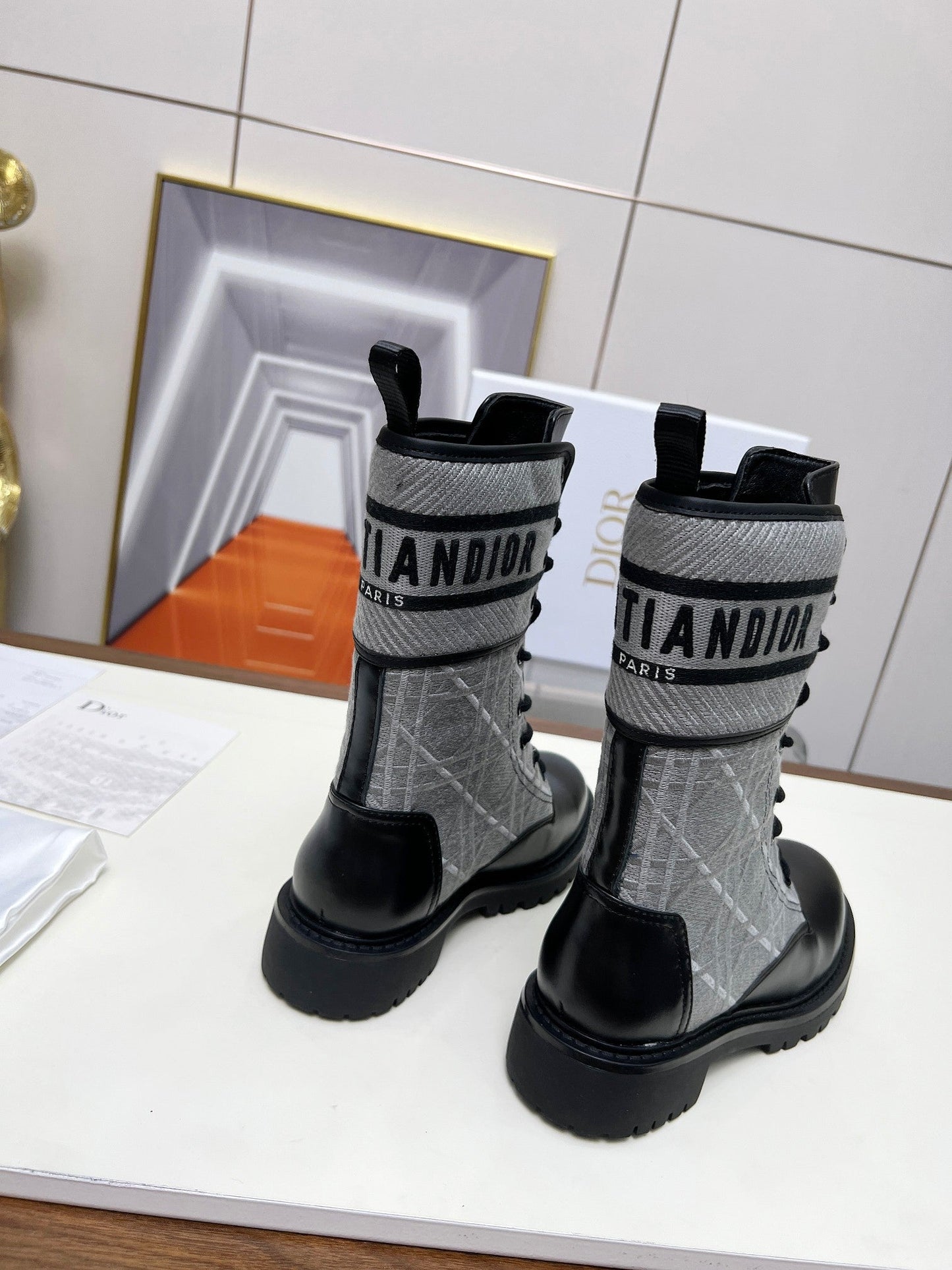 Luxury DiorD-Major Ankle Boot In Grey Mix Black Denim Fabric And Lambskin  107724