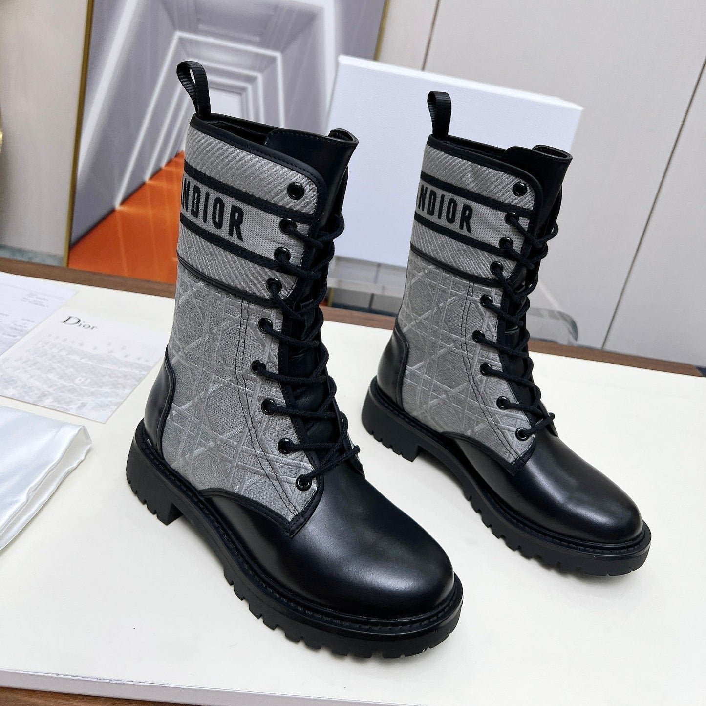 Luxury DiorD-Major Ankle Boot In Grey Mix Black Denim Fabric And Lambskin  107724