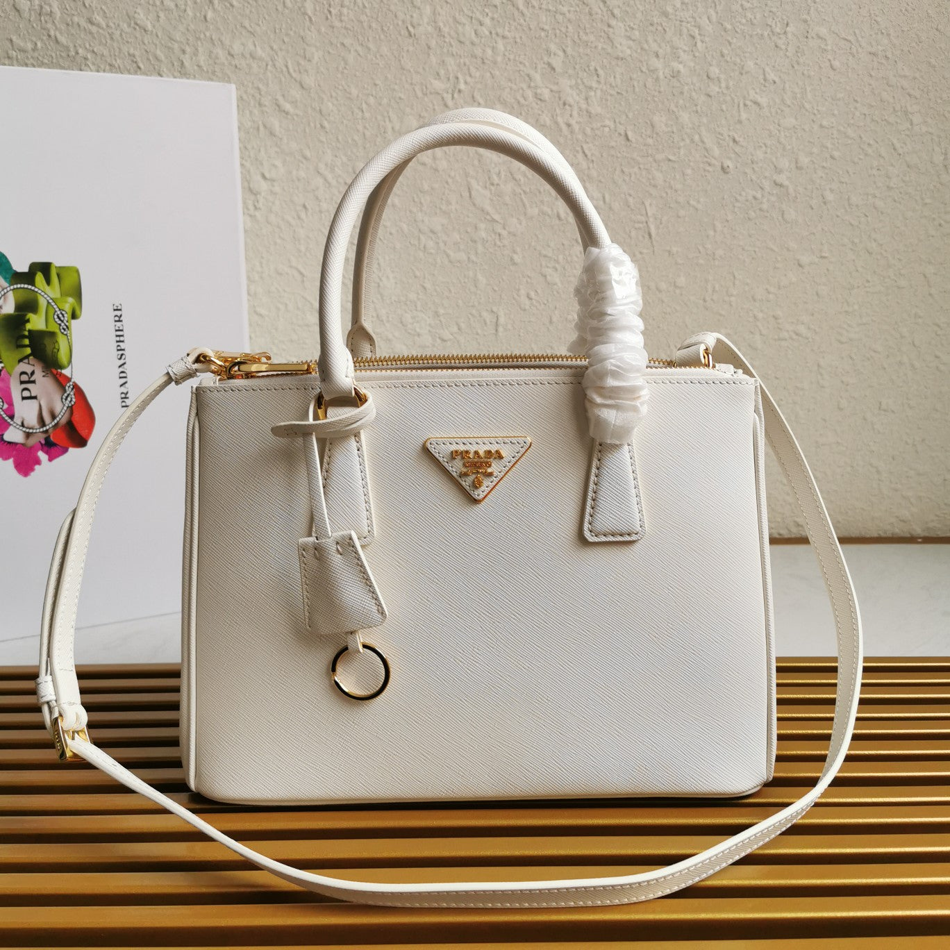 Luxury PradaGALLERIA 28 BAG IN WHITE SAFFIANO LEATHER