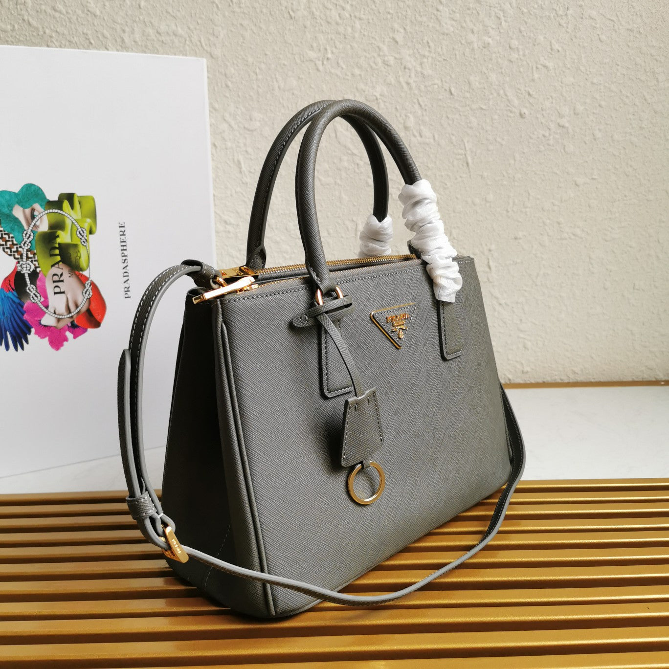 Luxury PradaGALLERIA 28 BAG IN DARK GREY SAFFIANO LEATHER