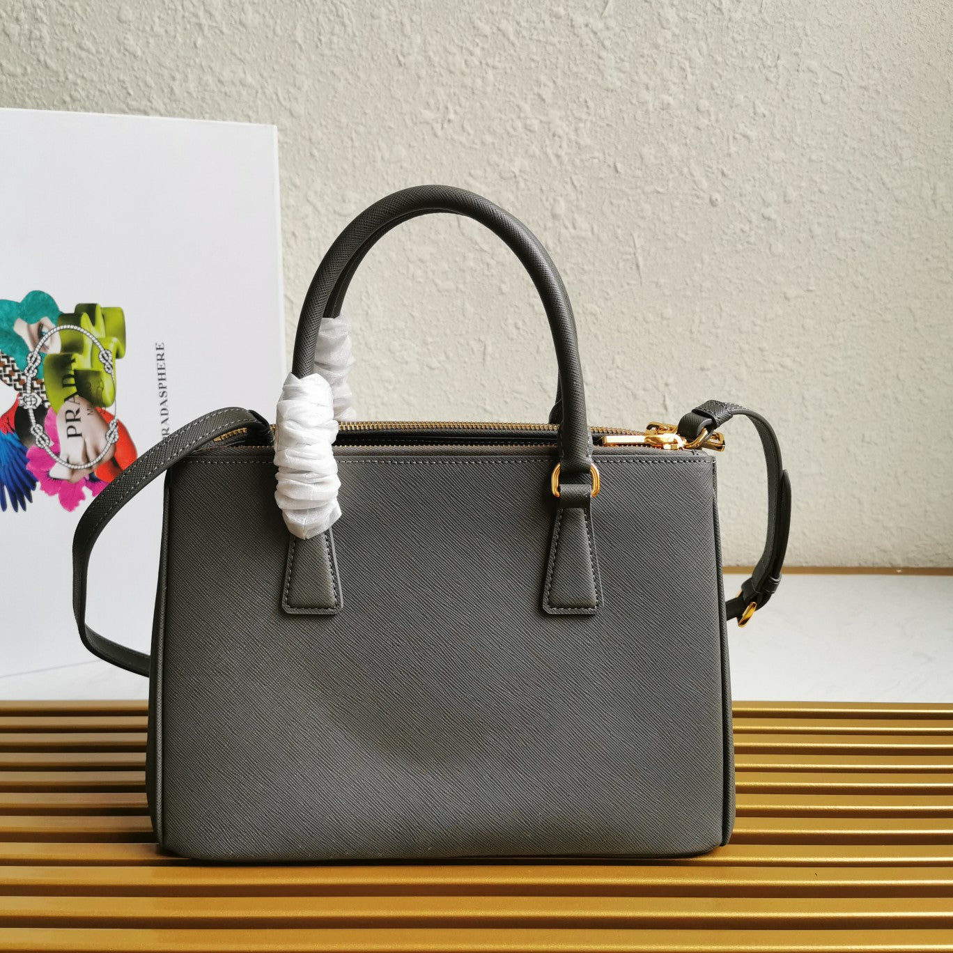 Luxury PradaGALLERIA 28 BAG IN DARK GREY SAFFIANO LEATHER