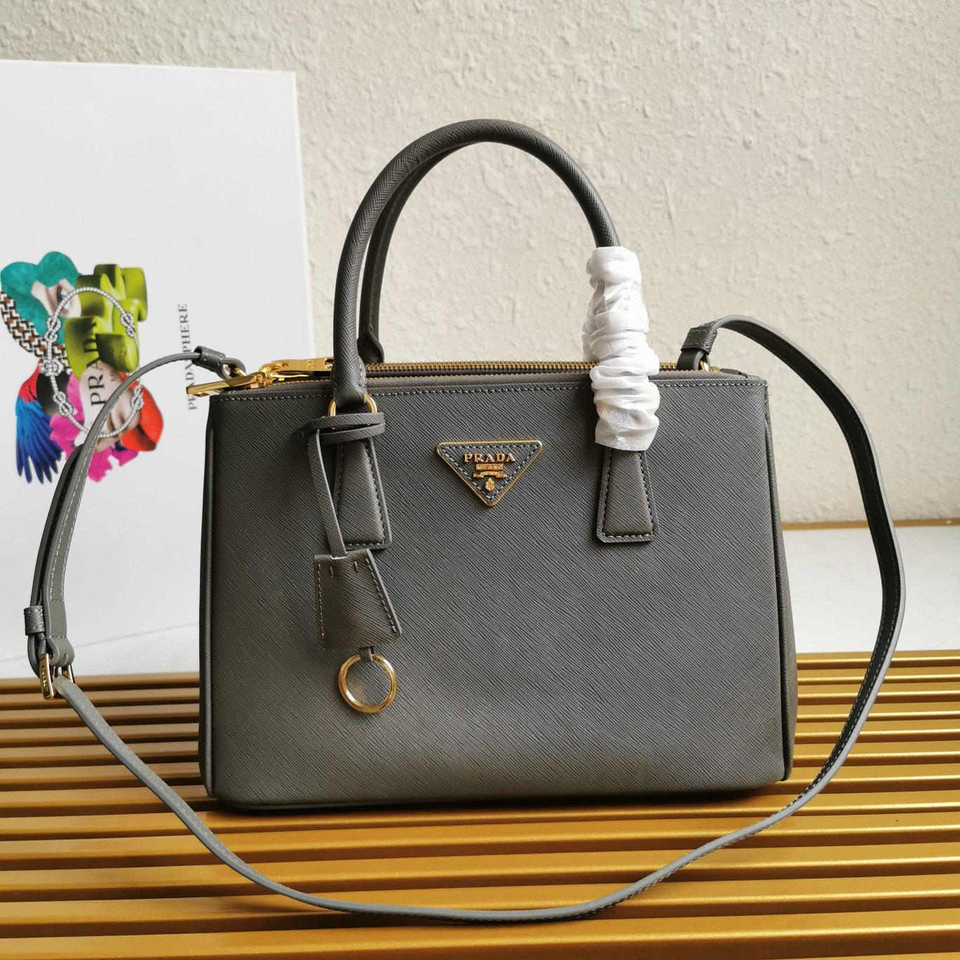 Luxury PradaGALLERIA 28 BAG IN DARK GREY SAFFIANO LEATHER