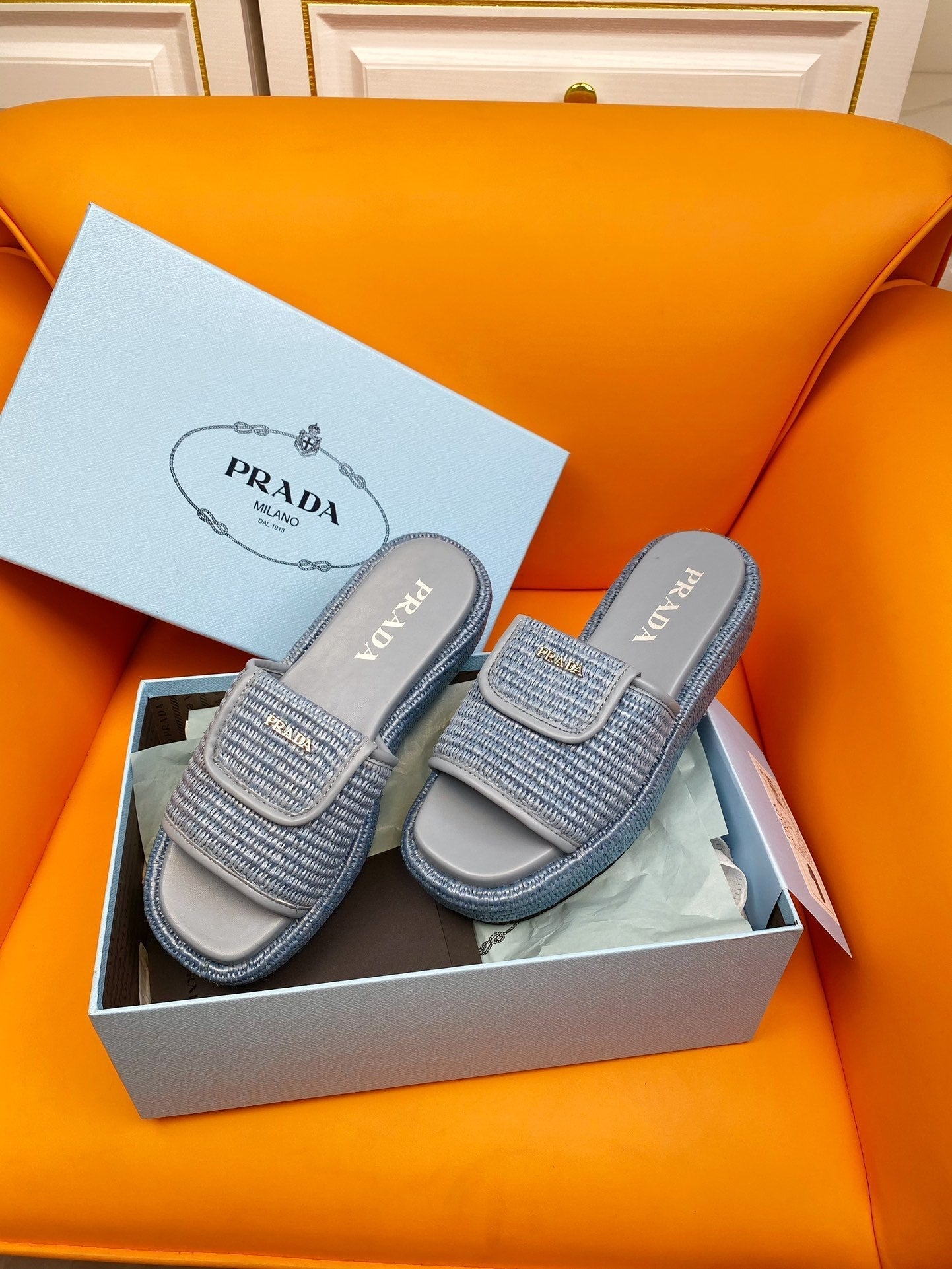 Luxury PradaCrochet Mule 20 Baby Blue