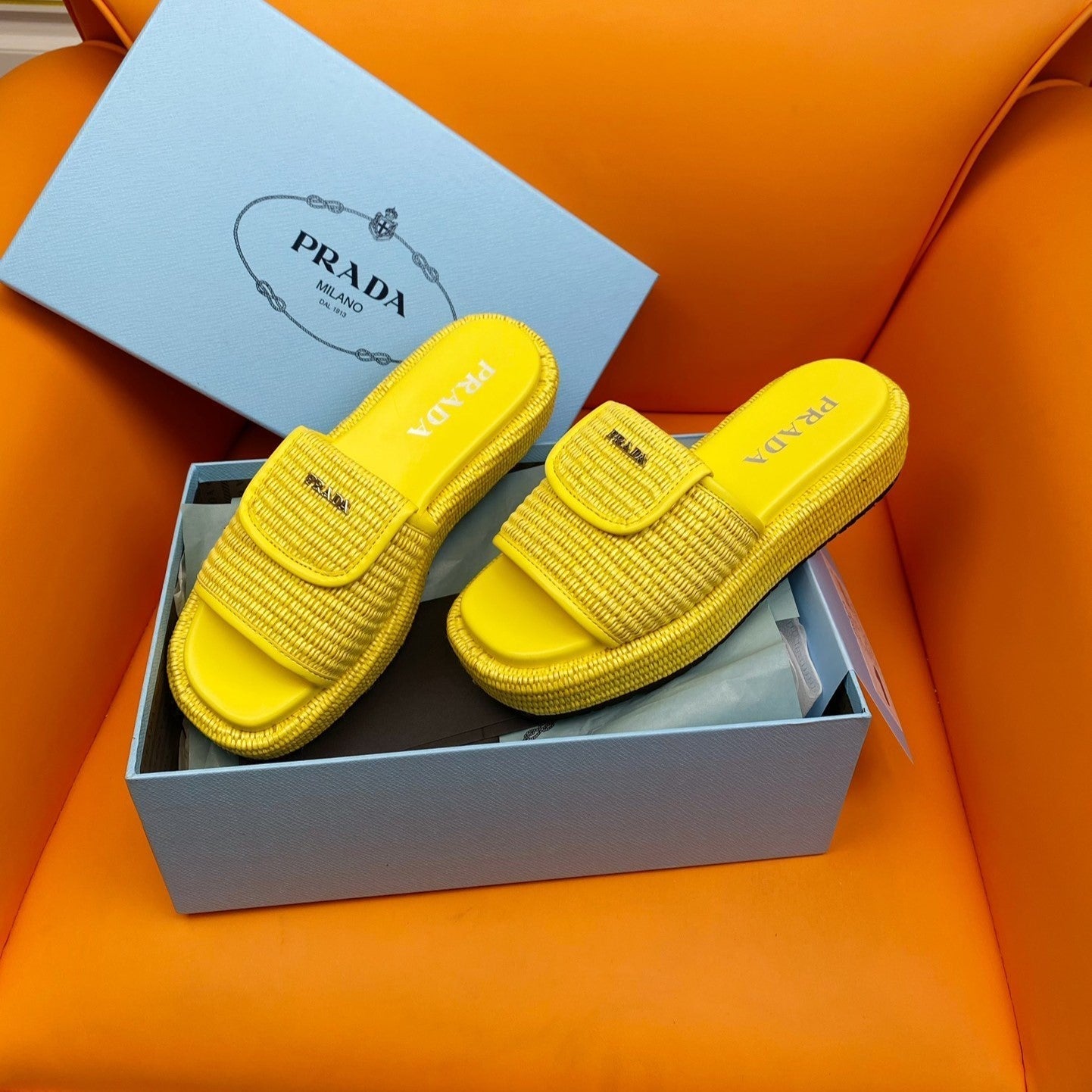 Luxury PradaCrochet Mule 20 Yellow