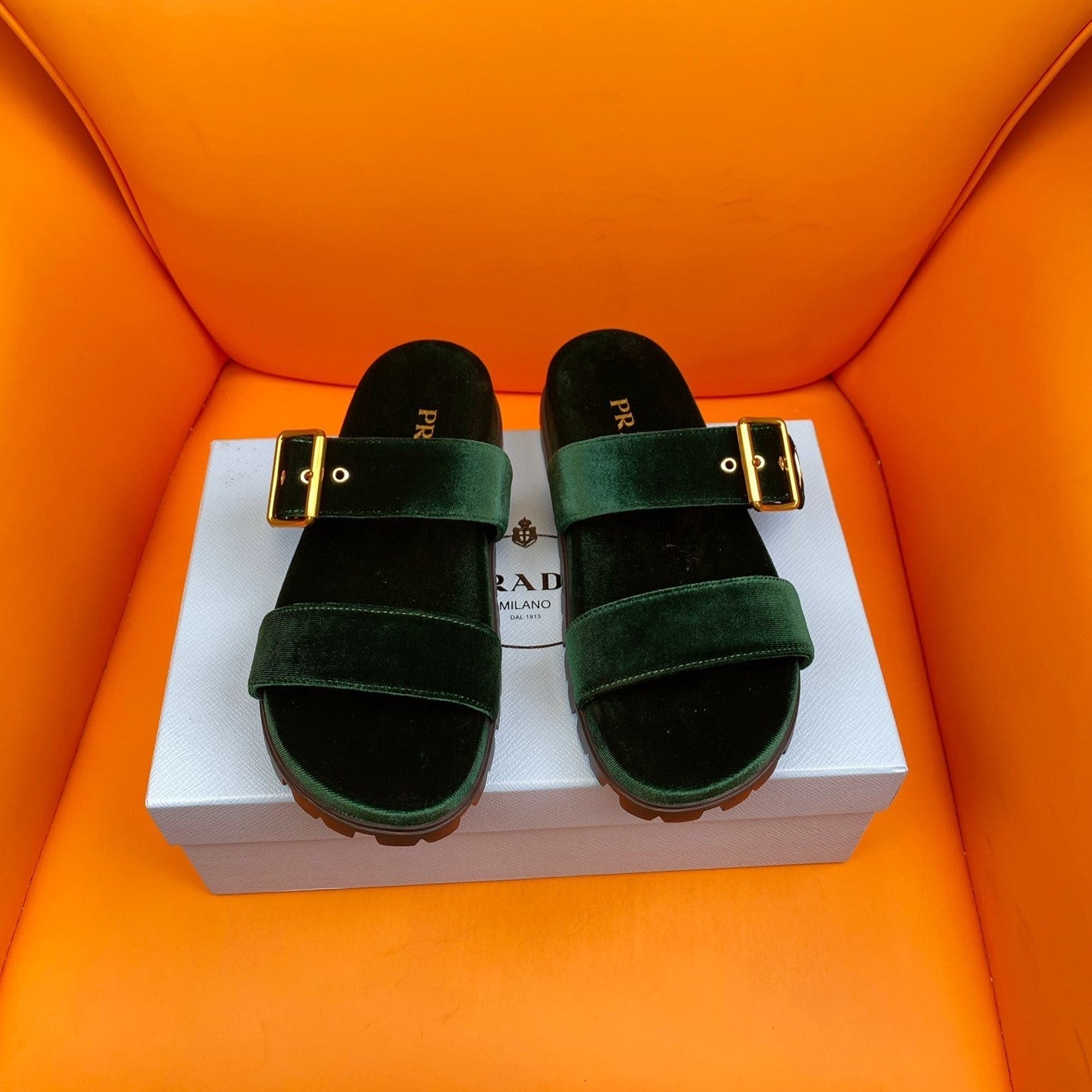Luxury PradaSlides 10 Velvet Laurent Green