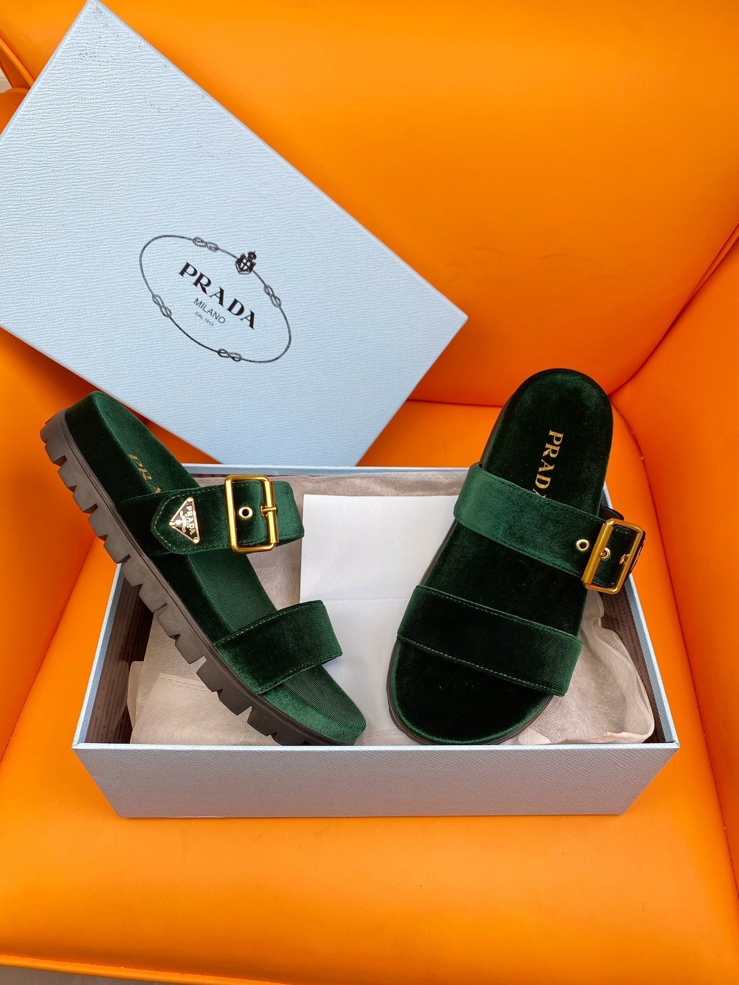 Luxury PradaSlides 10 Velvet Laurel Green