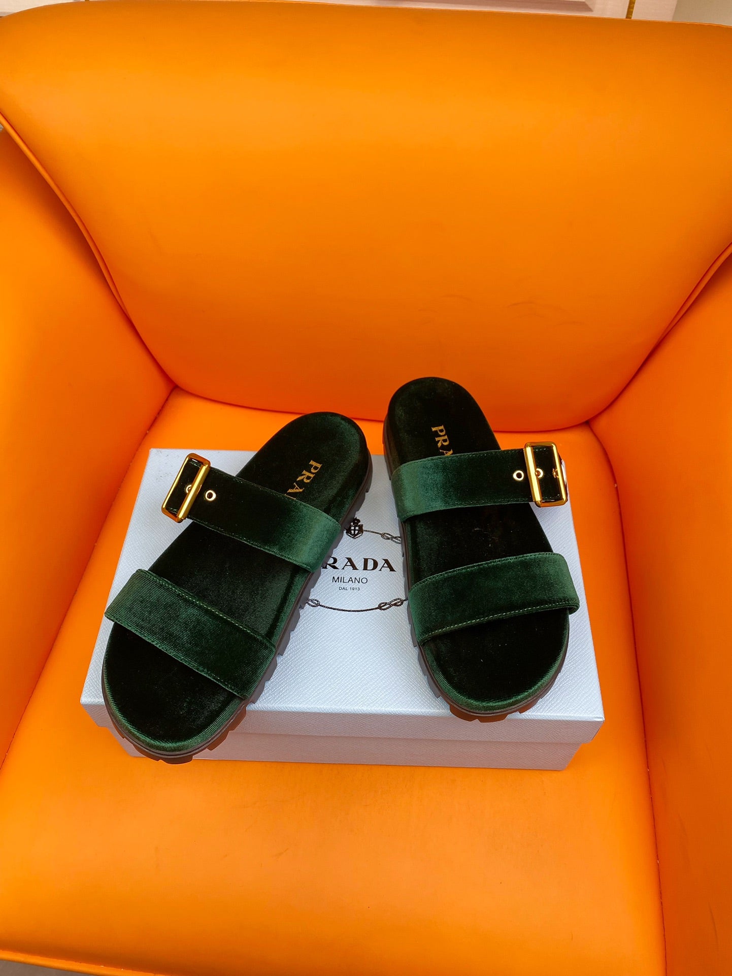 Luxury PradaSlides 10 Velvet Laurent Green