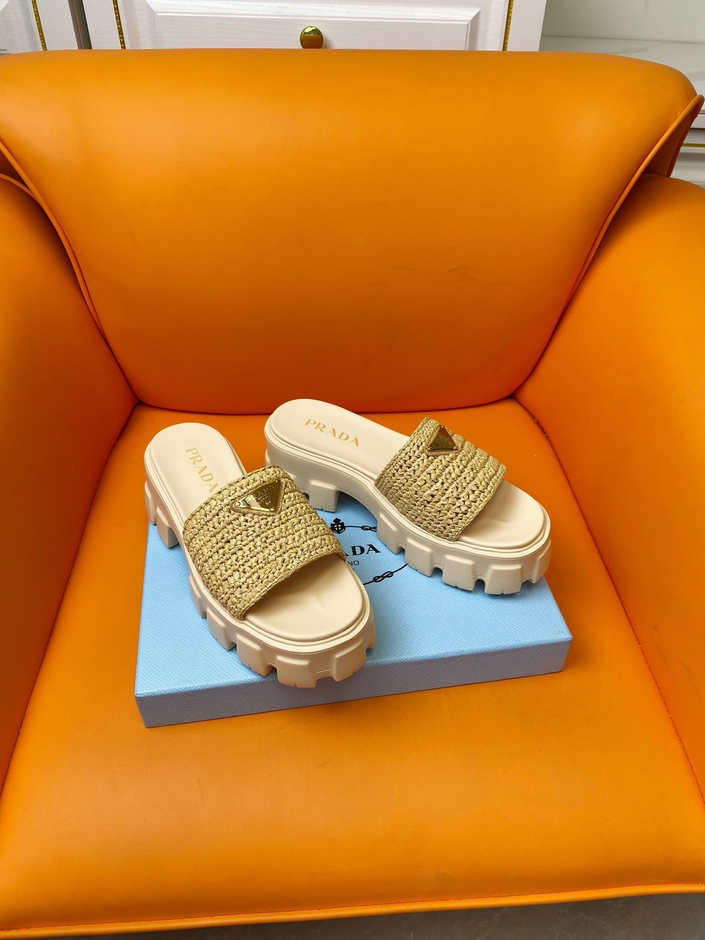 Luxury PradaWedge Sandal 60 Beige