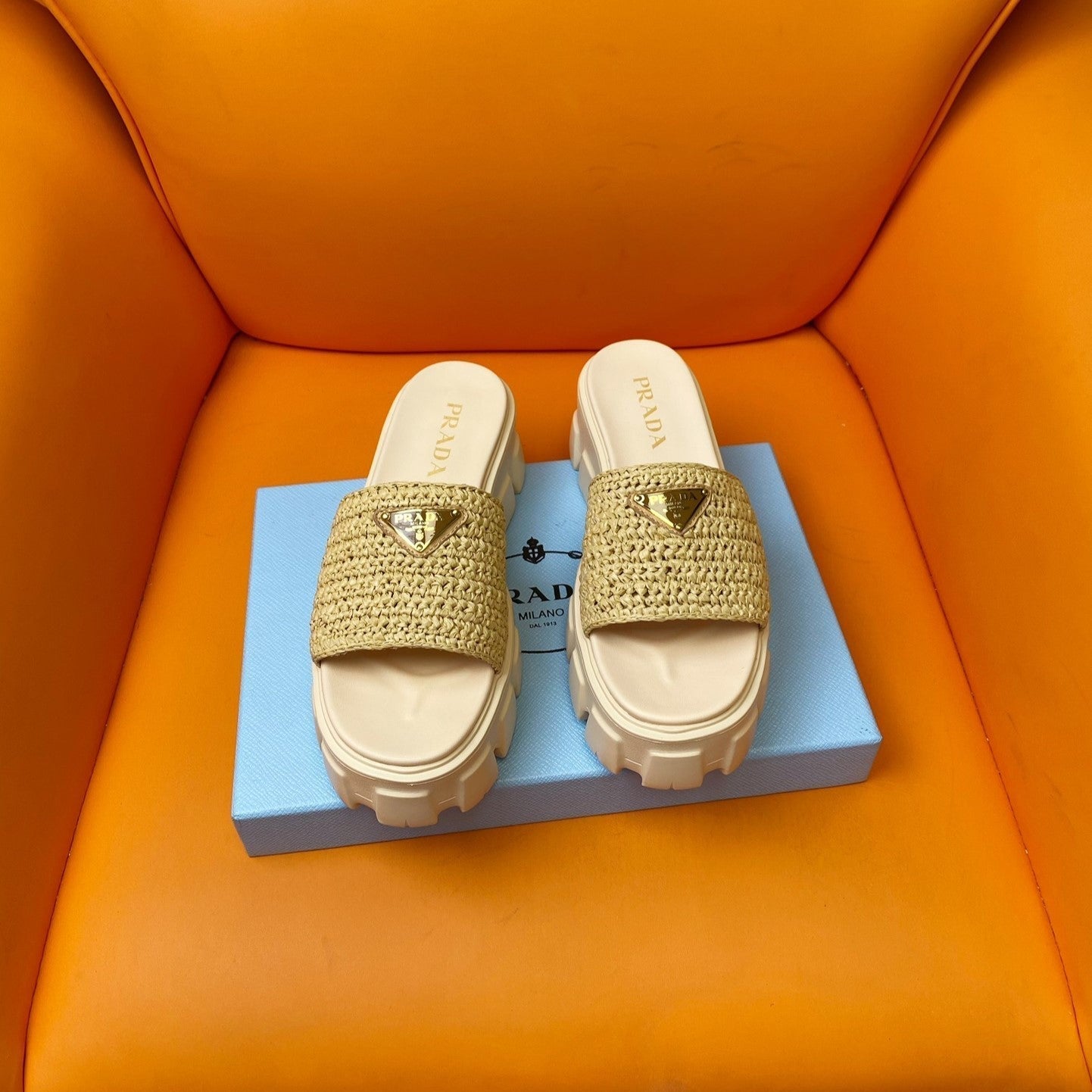 Luxury PradaWedge Sandal 60 Beige