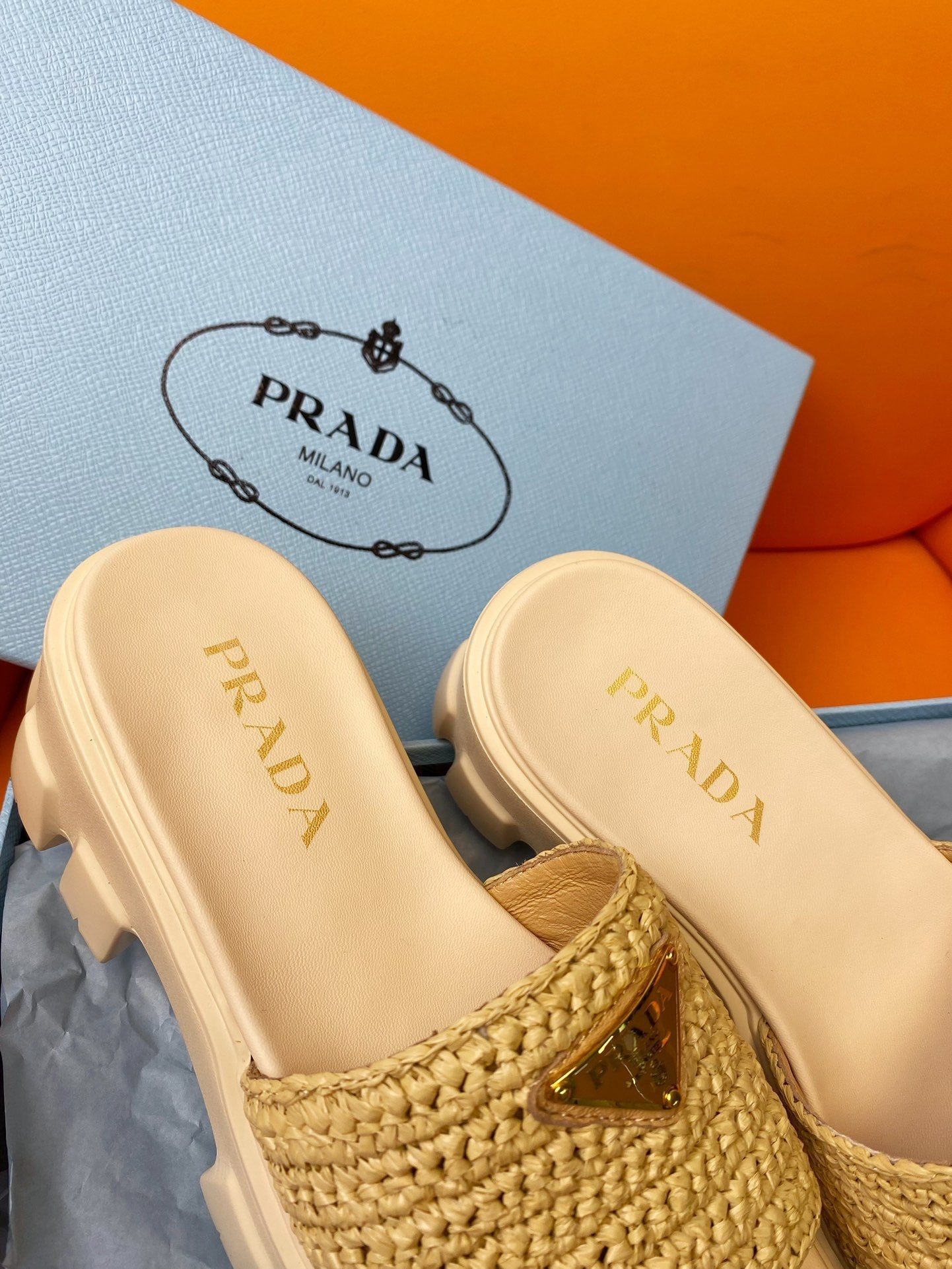 Luxury PradaWedge Sandal 60 Beige
