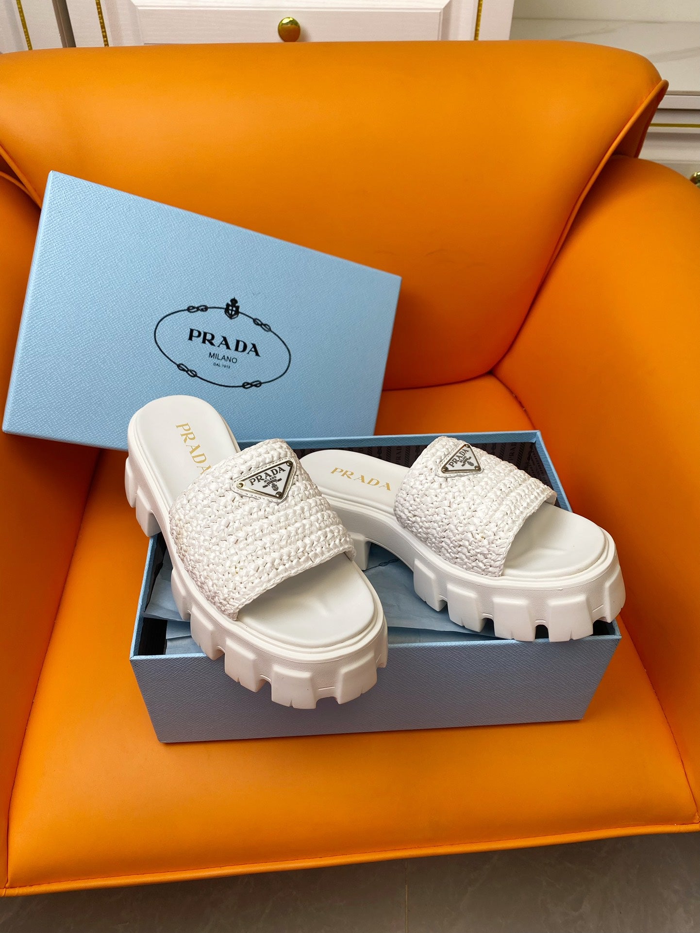 Luxury PradaWedge Sandal 60 White