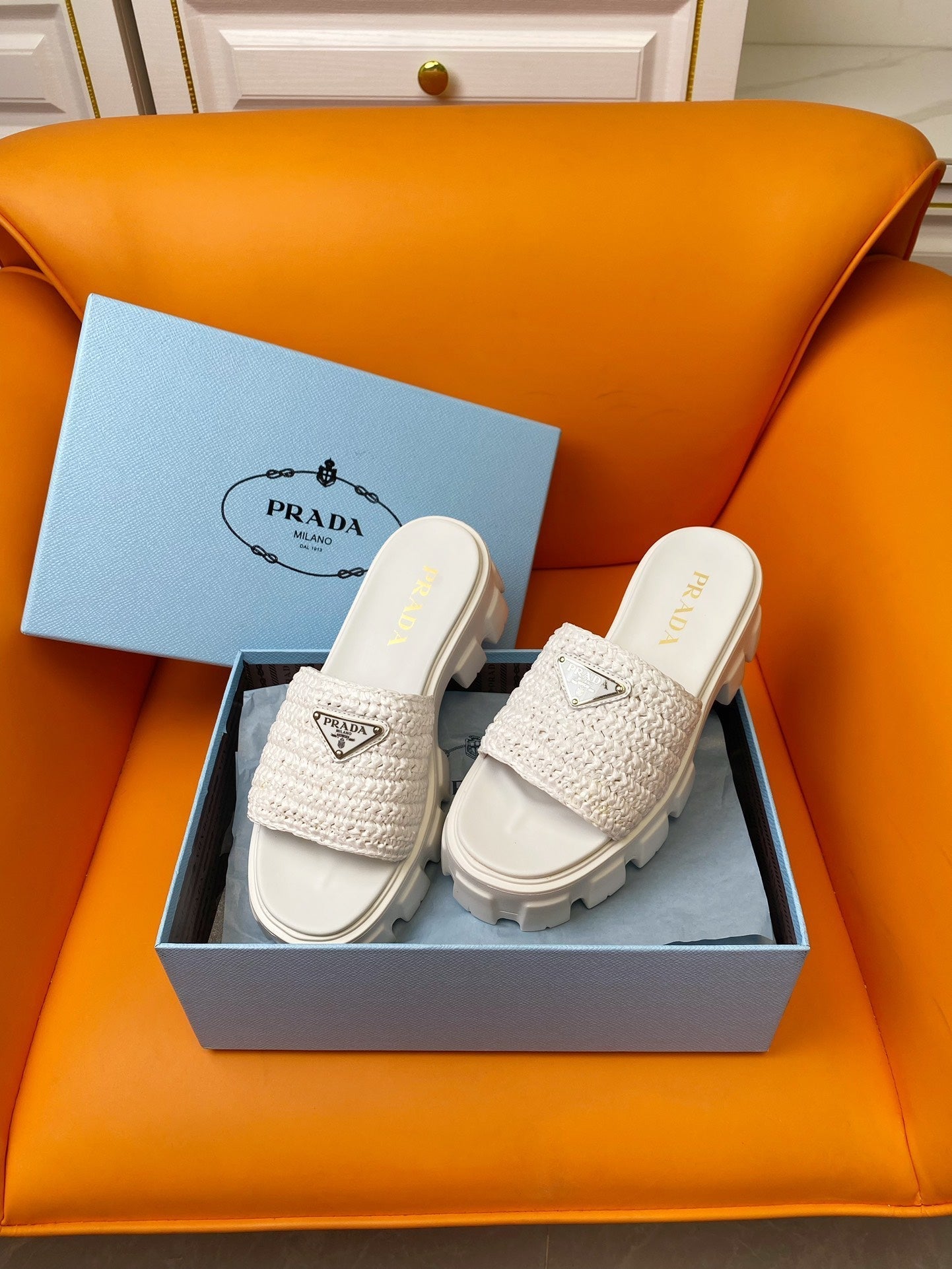Luxury PradaWedge Sandal 60 White