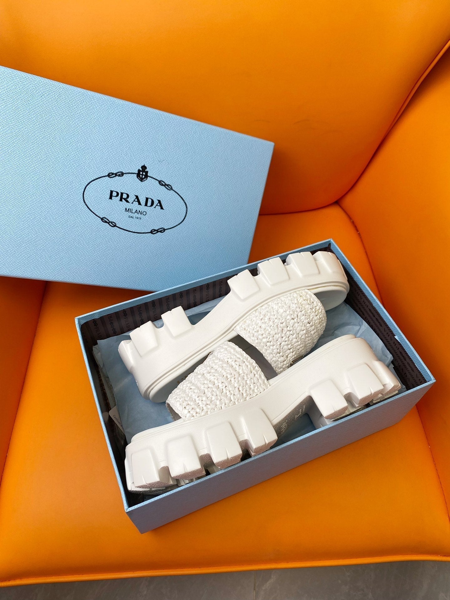 Luxury PradaWedge Sandal 60 White
