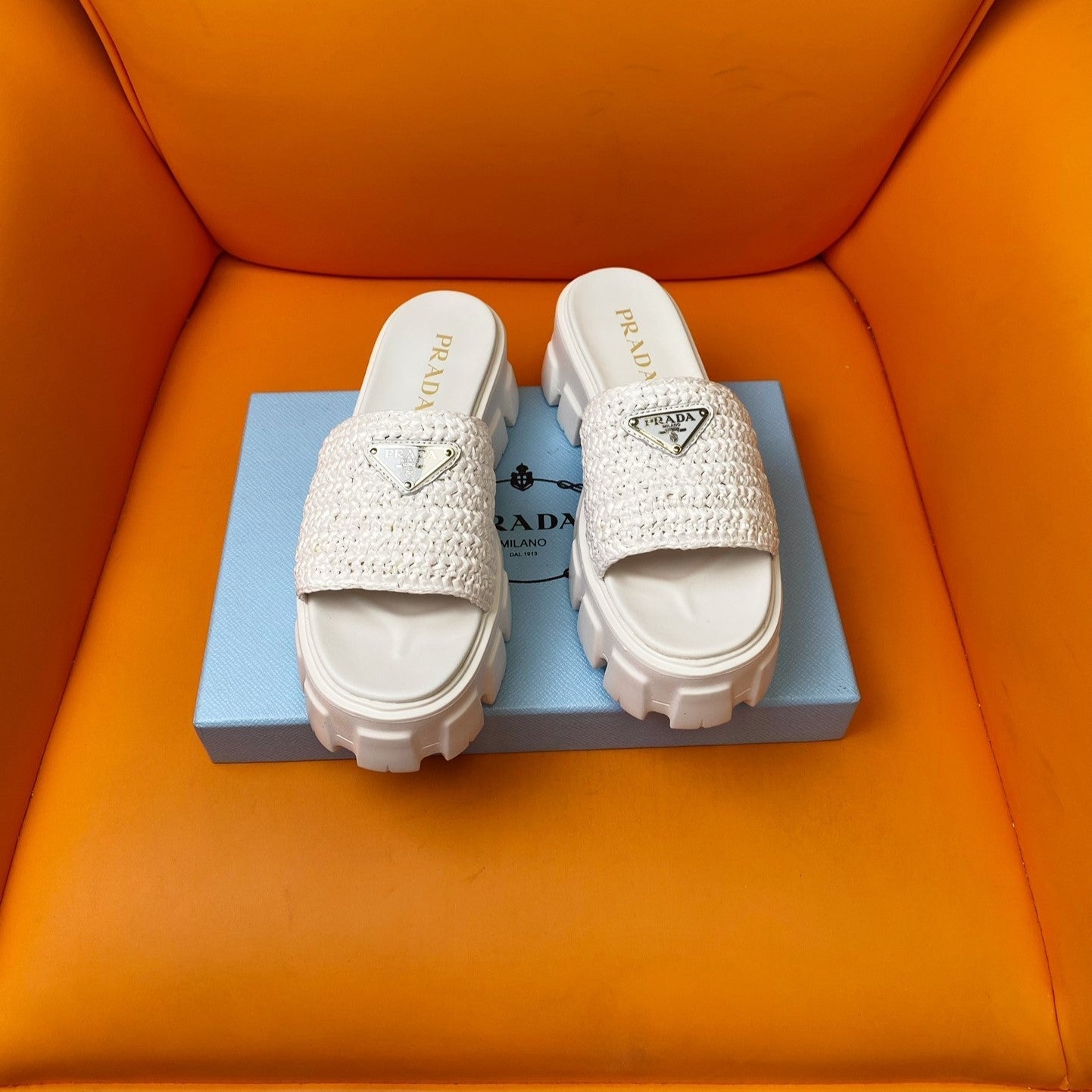 Luxury PradaWedge Sandal 60 White