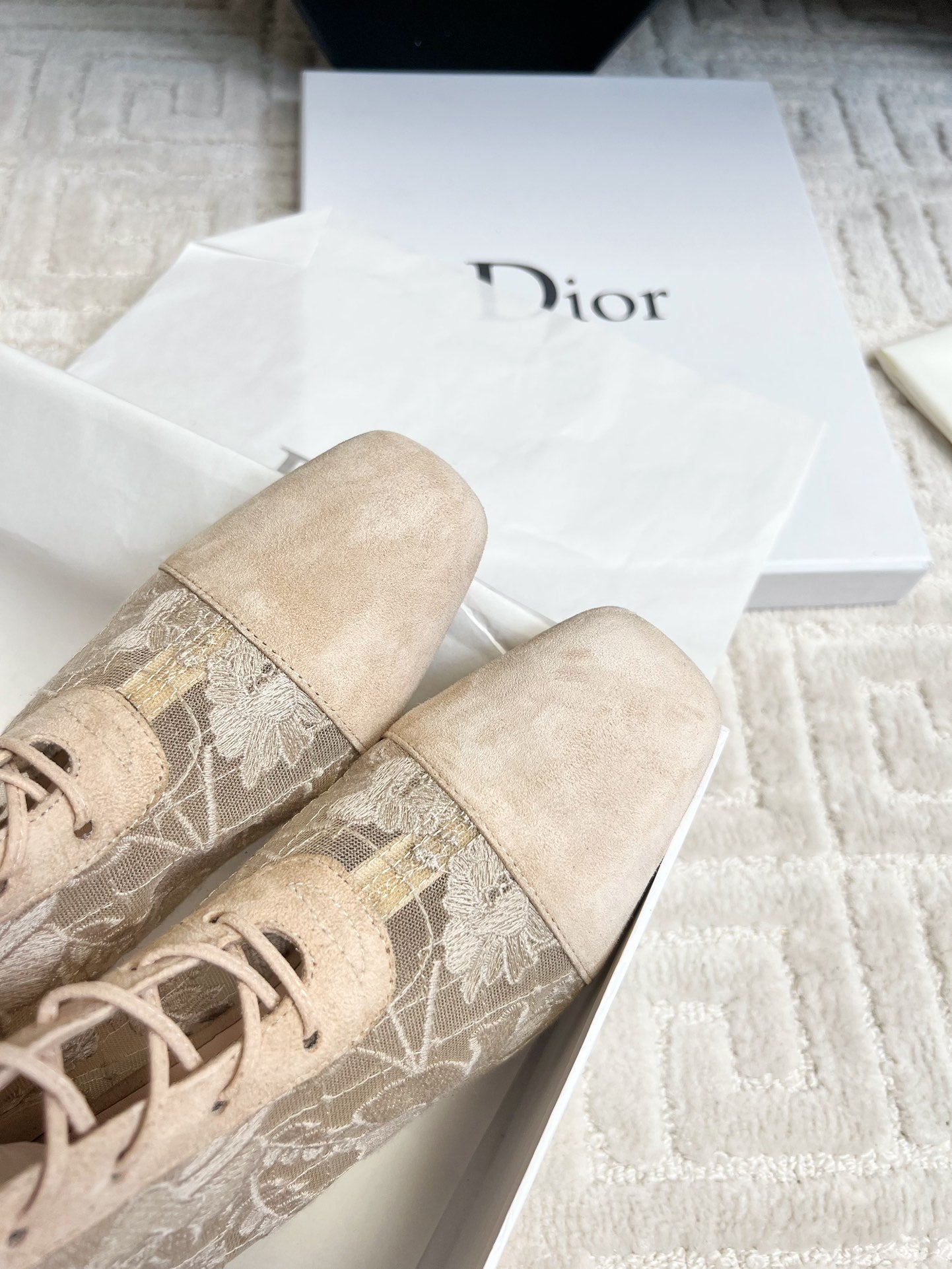 Luxury DiorNaughtily-D Heeled High Boots Beige Transparent Mesh Roses Embroidery And Suede