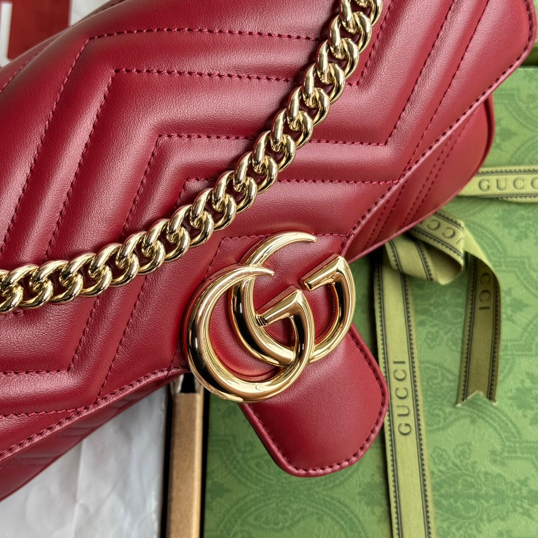 Luxury Gucci gg marmont 26cm dark red calfskin gold hardware