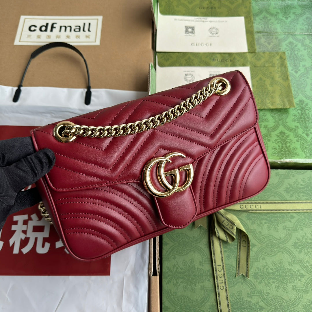 Luxury Gucci gg marmont 26cm dark red calfskin gold hardware