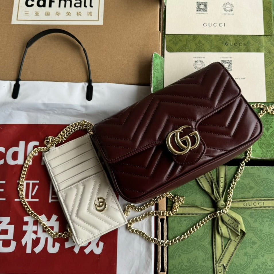 Luxury Gucci gg marmont 26cm cherry red calfskin gold hardware