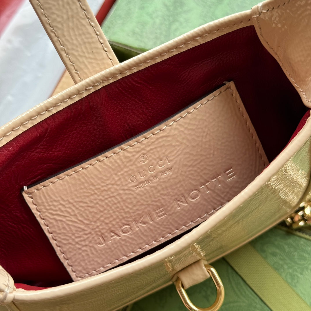 Luxury Gucci JACKIE NOTTE MINI BAG 19 IN BEIGE CRACKED LACQUER CALFSKIN GOLD HARDWARE