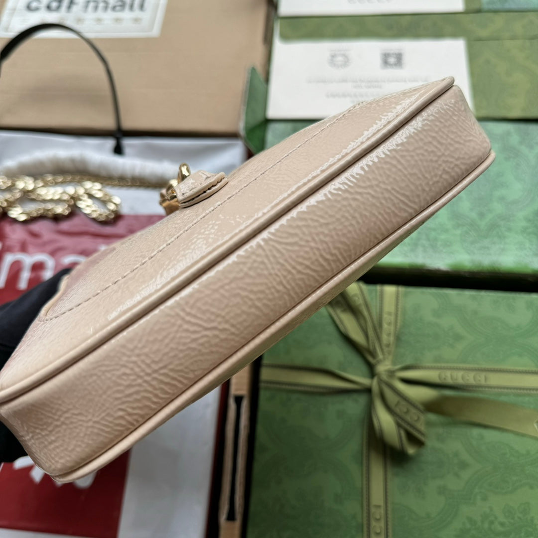 Luxury Gucci JACKIE NOTTE MINI BAG 19 IN BEIGE CRACKED LACQUER CALFSKIN GOLD HARDWARE