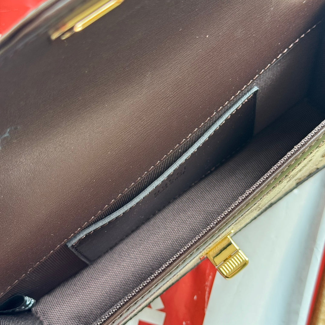 Luxury Gucci LUCE MINI SHOULDER BAG 20 IN BEIGE CANVAS AND DARK BROWN CALFSKIN TRIM GOLD HARDWARE