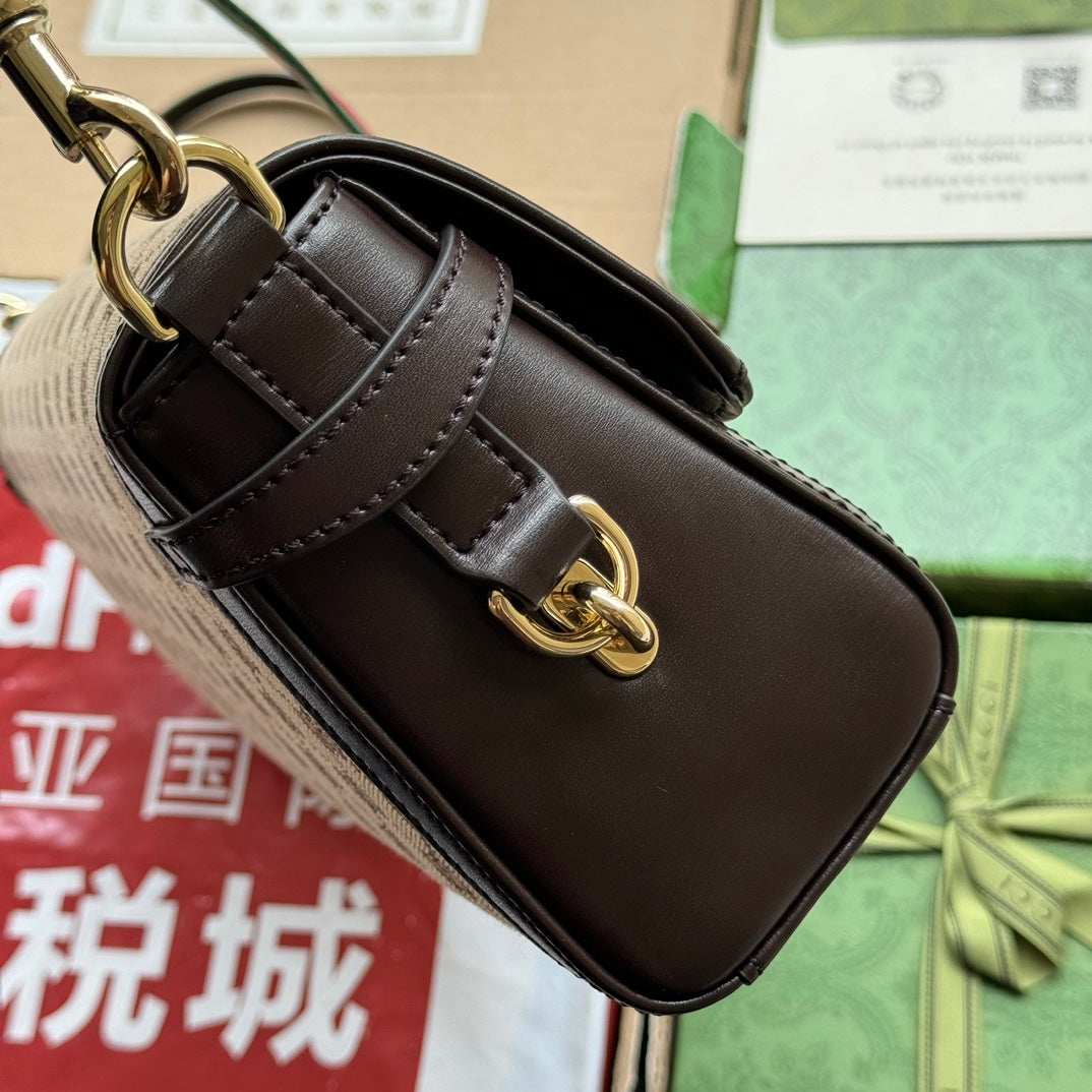 Luxury Gucci LUCE MEDIUM SHOULDER BAG 36 IN BEIGE CANVAS AND DARK BROWN CALFSKIN TRIM GOLD HARDWARE
