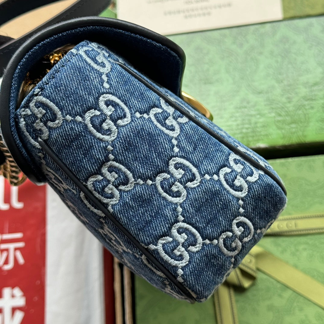Luxury Gucci gg marmont 26cm blue monogram denim gold hardware