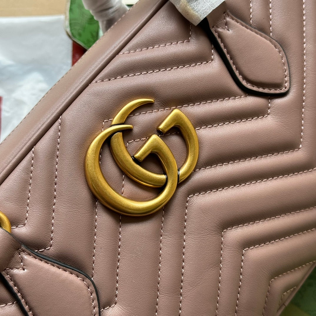 Luxury Gucci gg marmont medium top handle 35cm nude calfskin gold hardware