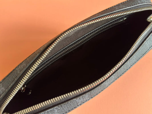 Luxury Gucci SMALL CROSSBODY BAG 24 WITH TAG IN BLACK CALFSKIN AND CANVAS TRIM