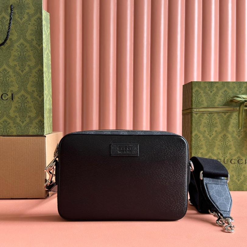 Luxury Gucci SMALL CROSSBODY BAG 24 WITH TAG IN BLACK CALFSKIN AND CANVAS TRIM