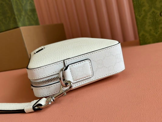 Luxury Gucci SMALL CROSSBODY BAG 24 WITH TAG IN WHITE CALFSKIN AND CANVAS TRIM