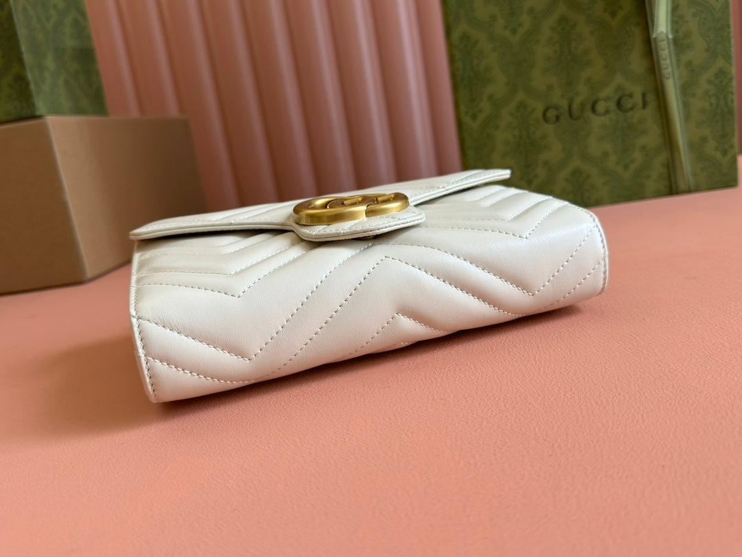 Luxury Gucci MARMONT SMALL SHOULDER BAG 20 IN WHITE LAMBSKIN GOLD HARDWARE