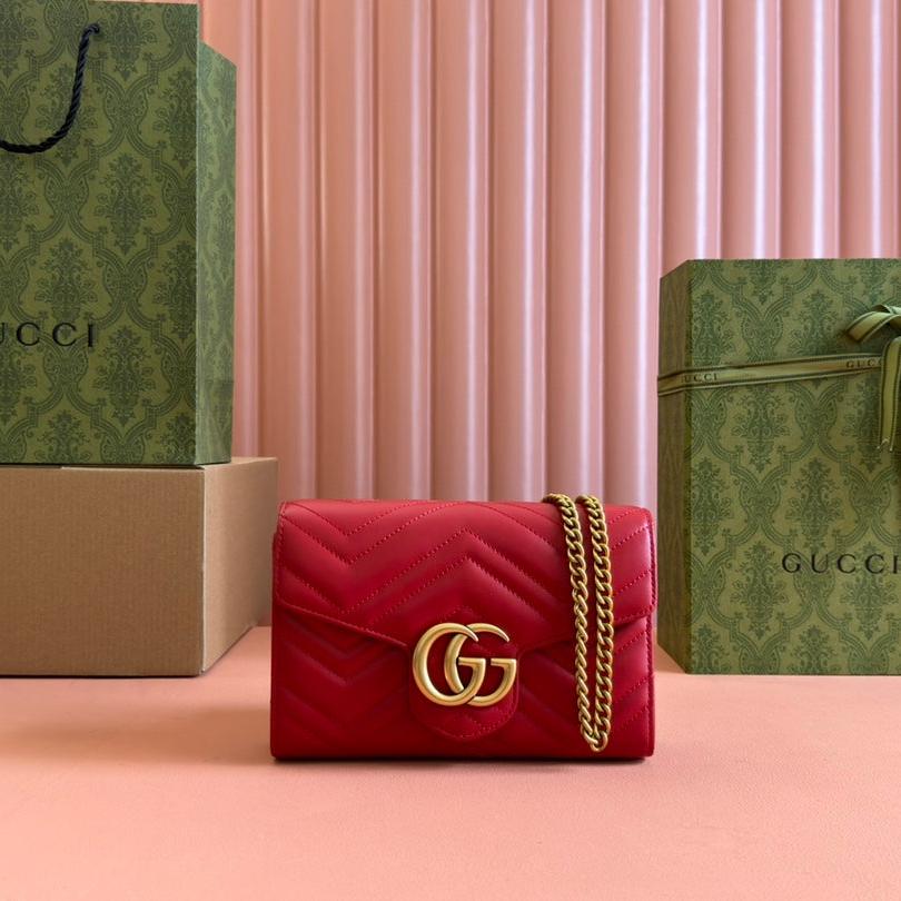 Luxury Gucci MARMONT SMALL SHOULDER BAG 20 IN RED LAMBSKIN GOLD HARDWARE