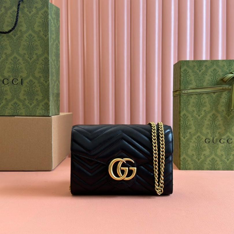 Luxury Gucci MARMONT SMALL SHOULDER BAG 20 IN BLACK LAMBSKIN GOLD HARDWARE